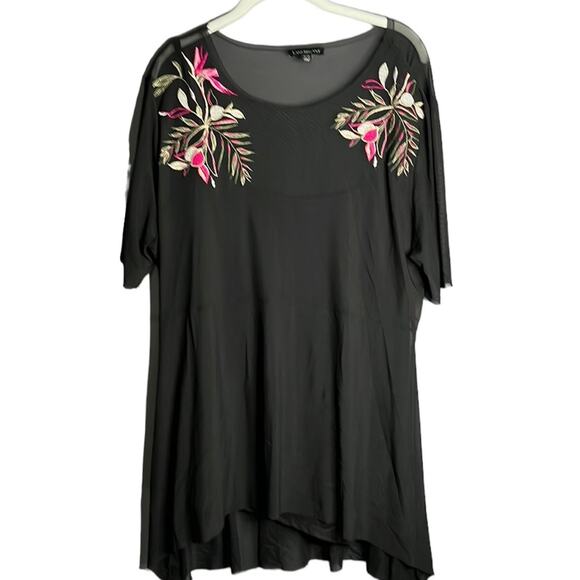 Lane Bryant Black Camisole With Mesh Overlay Hot Pink Embroidery Size 18/20 - Picture 1 of 10